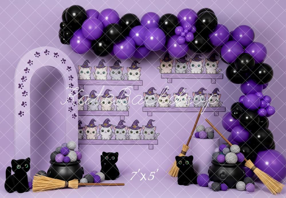 Kate Halloween Cake Smash Cat Witch Hats Balloons Brooms Backdrop Designed by Patty Roberts
