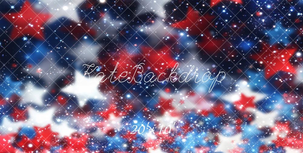 Kate Independence Day Patriotic Red White Blue Stars Bokeh Printed Backdrop Designed by Chain Photography