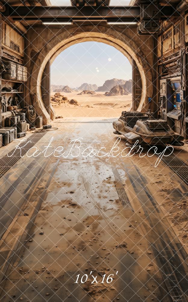 Kate Sweep Sci Fi Spaceship Garage Desert Landscape Printed Backdrop Designed by Patty Roberts