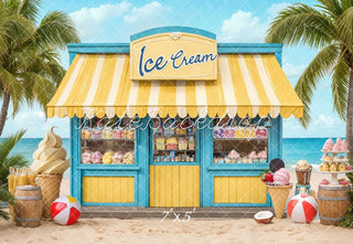 Kate Summer Beach Ice Cream Shop Printed Backdrop Designed by Emetselch
