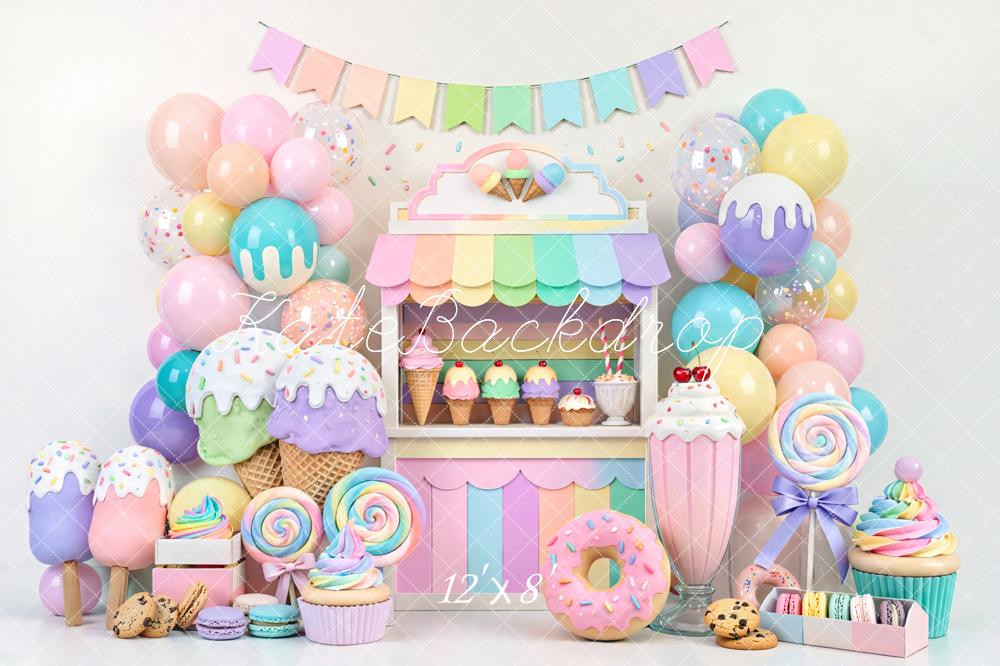 Kate Cake Smash Pastel Ice Cream Candy Dessert Stand Printed Backdrop Designed by Mini MakeBelieve