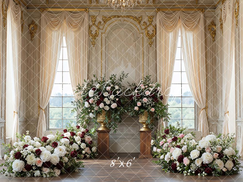 Kate Spring Elegant Ballroom Floral Arrangement Printed Backdrop Designed by Mini MakeBelieve