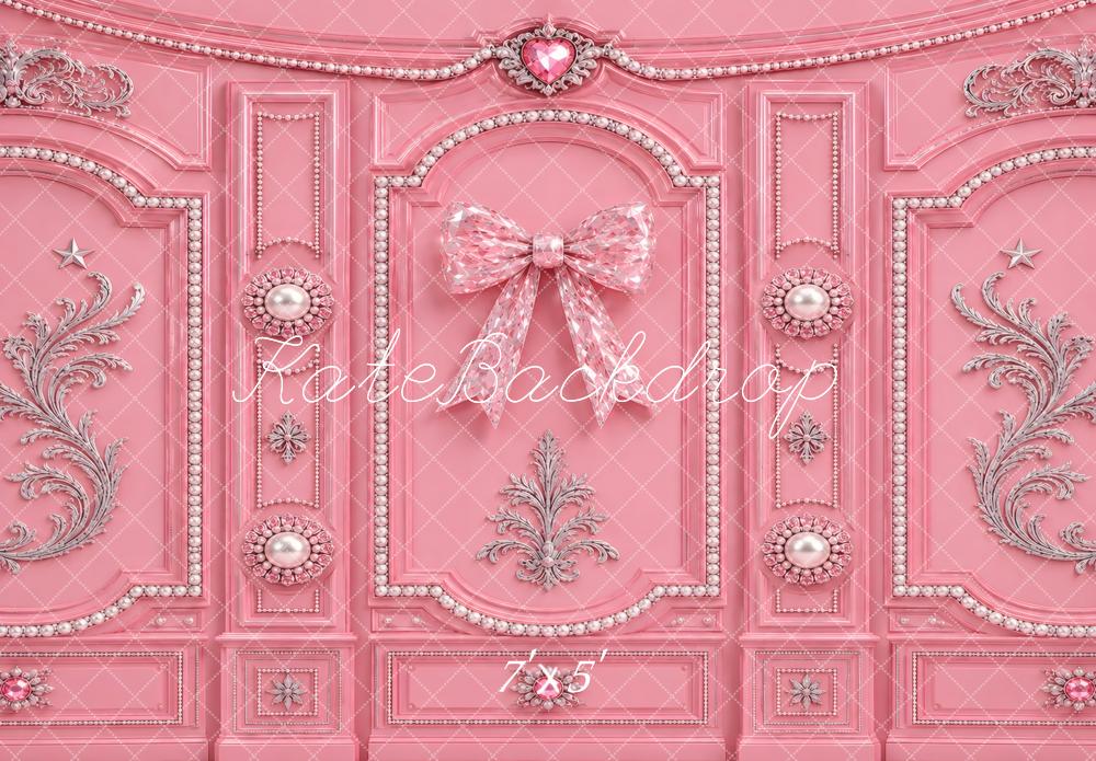 Kate Pink Ornate Bow Pearl Vintage Wall Printed Backdrop Designed by Vertigo Productions