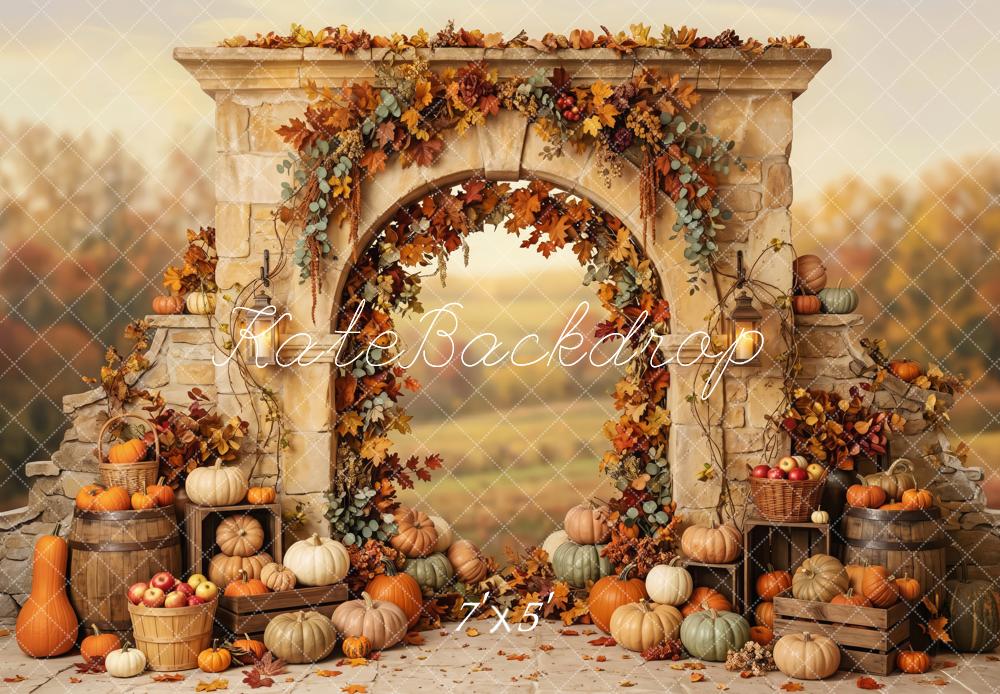 Kate Fall Stone Arch Floral Pumpkin Printed Backdrop Designed by Patty Roberts