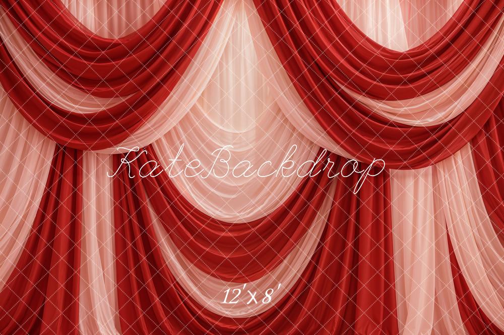 Kate Red Pink Argyle Draped Curtains Printed Backdrop Designed by Emetselch