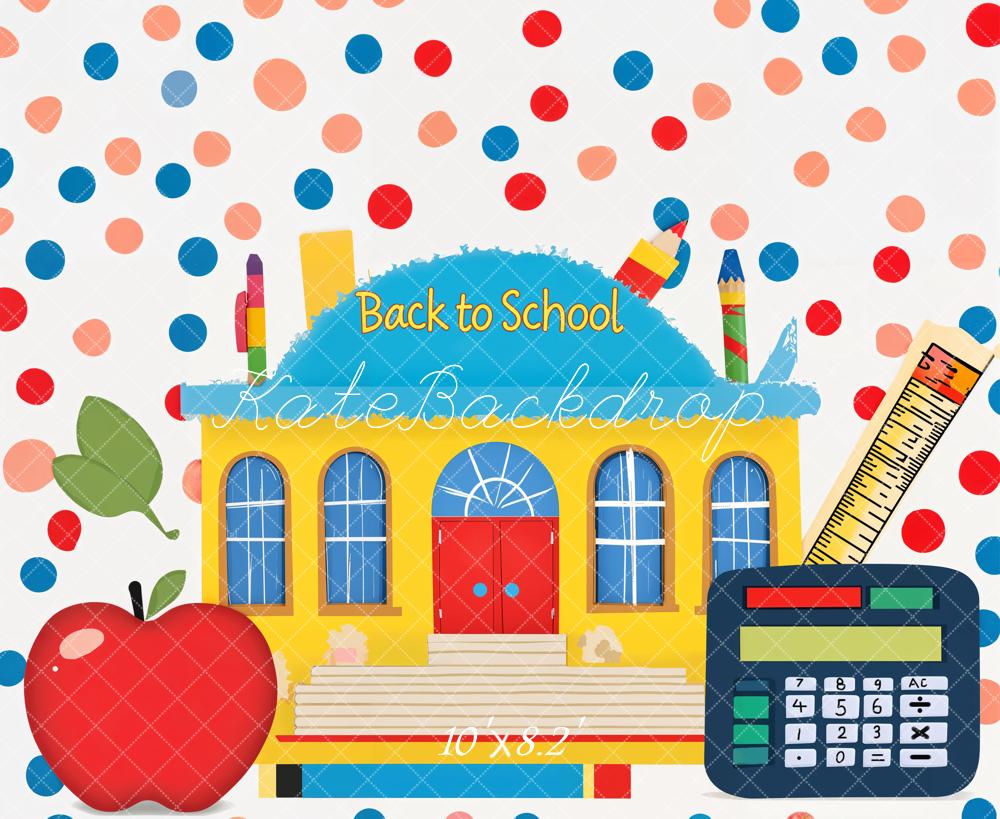 Kate Back to School House Apple Calculator Printed Backdrop Designed by Emetselch