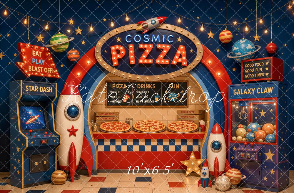 Kate Space Pizza Shop Arcade Rockets Planets Claw Machine Printed Backdrop Designed by Chain Photography