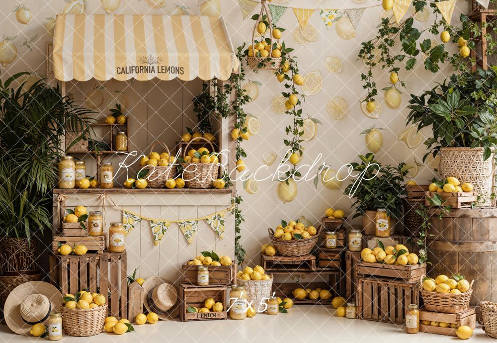 Kate Summer Lemon Stand Crates Baskets Garland Plants Printed Backdrop Designed by Emetselch