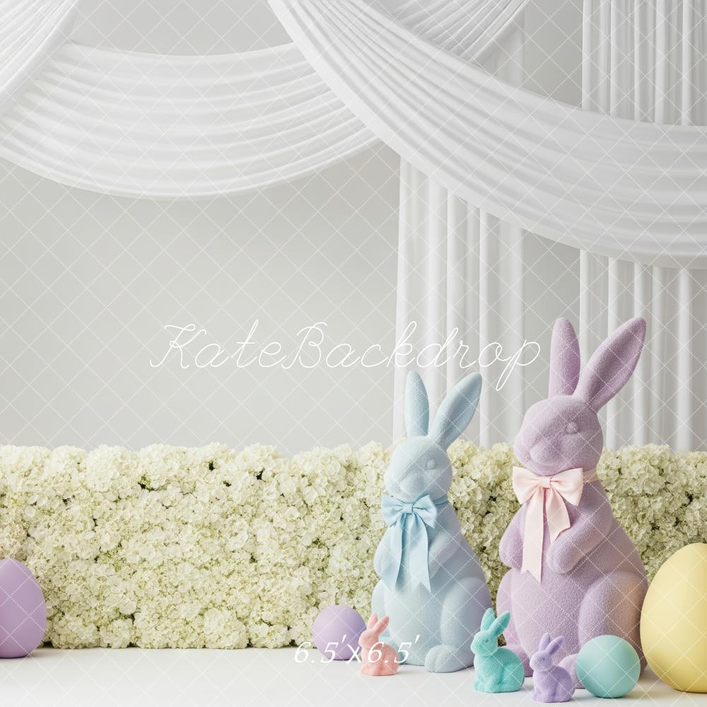 Kate Easter Bunny Pastel Eggs Flower Arch White Drapes Backdrop Designed by Patty Roberts