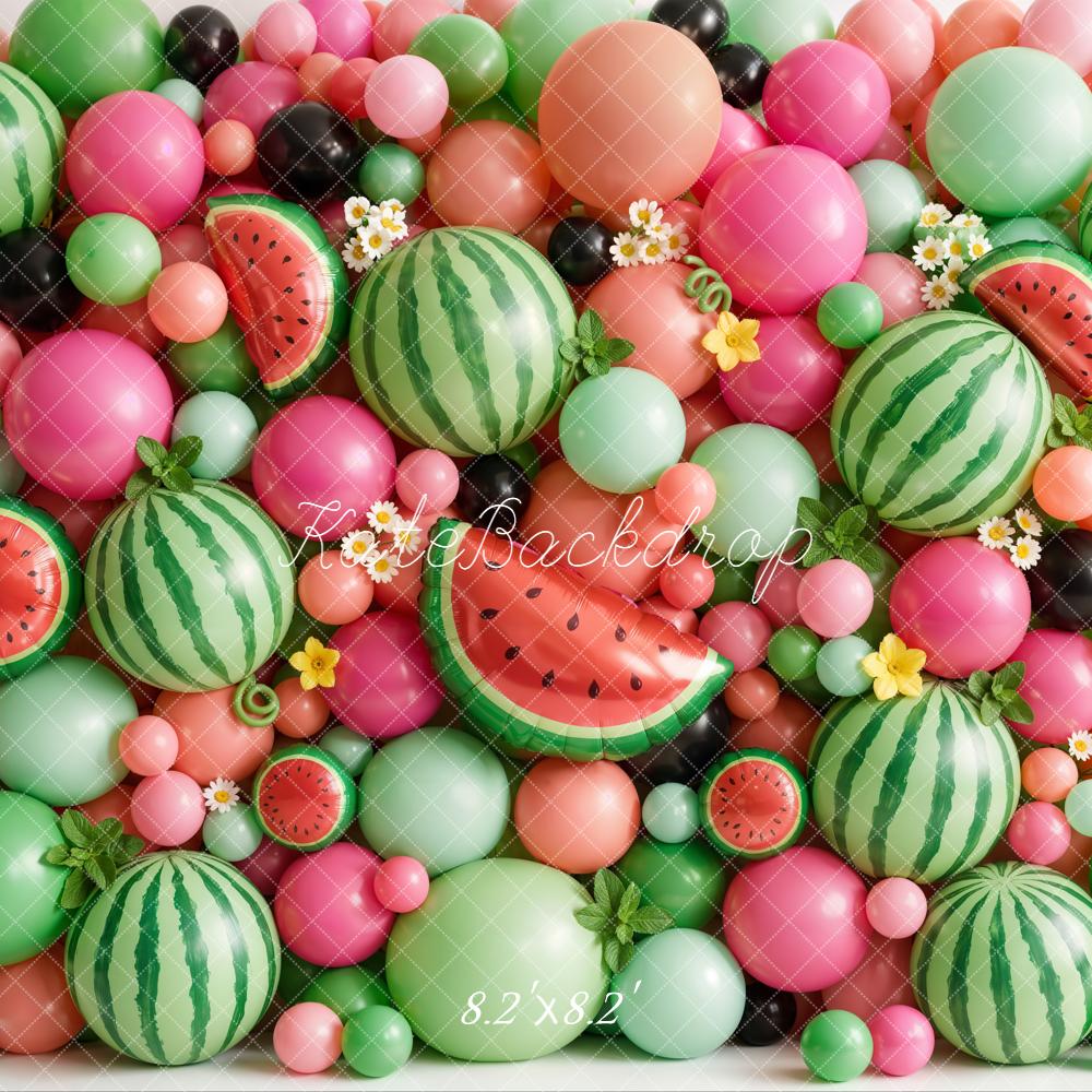 Kate Summer Watermelon Balloon Wall with Flowers Printed Backdrop Designed by Emetselch
