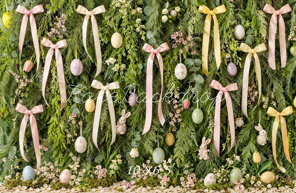 Kate Easter Bow Ribbon Bunny Floral Greenery Egg  Printed Backdrop Designed by Emetselch