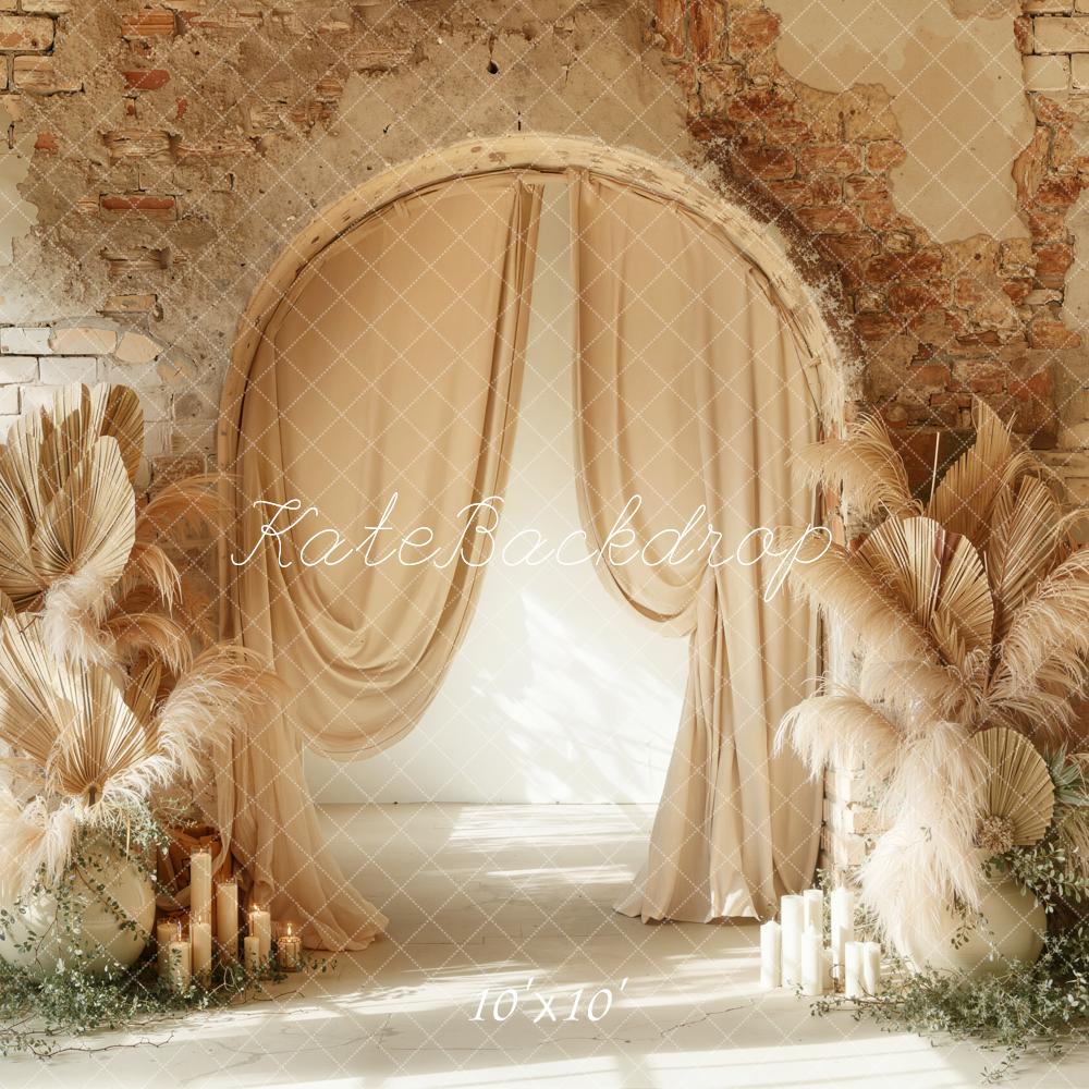 Kate Mother's Day Boho Arch Brick Wall Dried Pampas Backdrop Designed by Emetselch