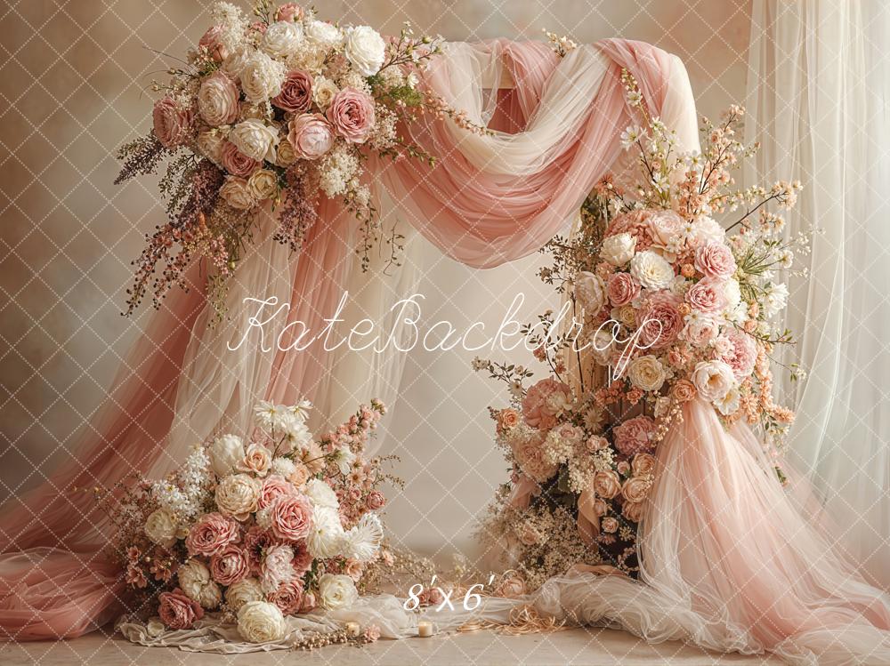 Kate Spring Romantic Flower Arch Pink Rose Drapes Backdrop Designed by Emetselch