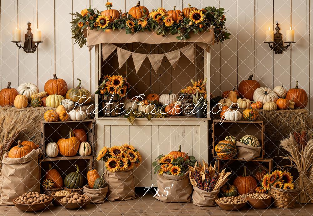 Kate Fall Pumpkin Sunflower Market Stand Printed Backdrop Designed by Emetselch