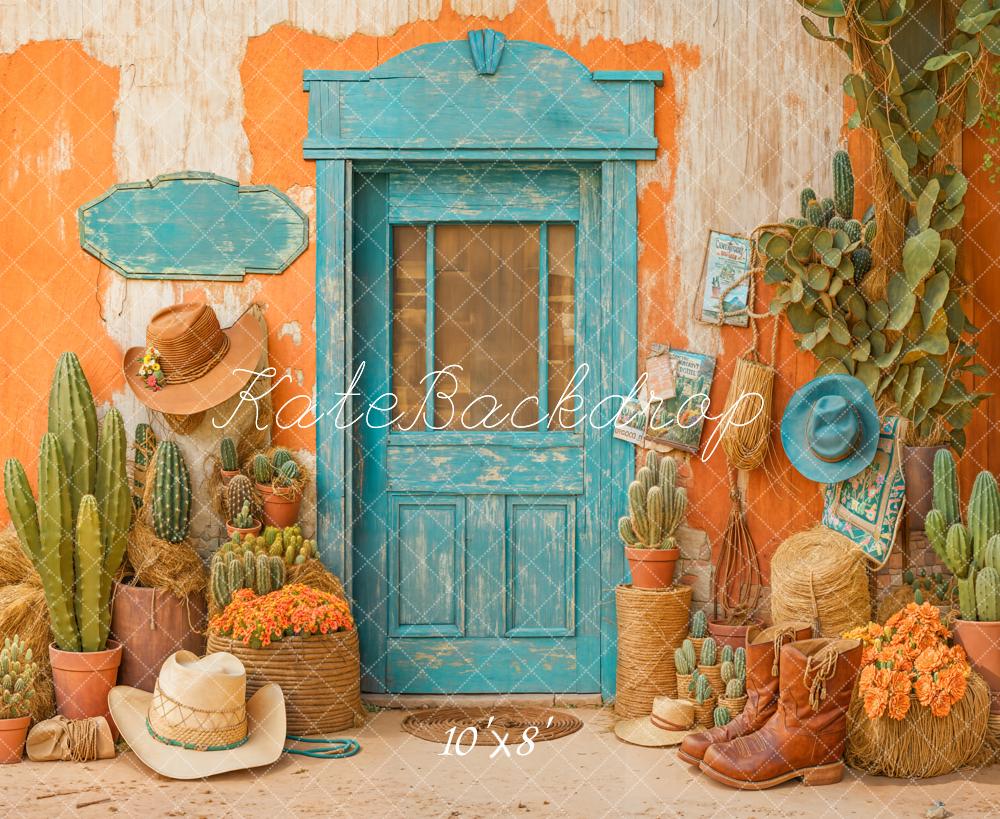 Kate Western Cowboy Desert Cactus Door Printed Backdrop Designed by Em