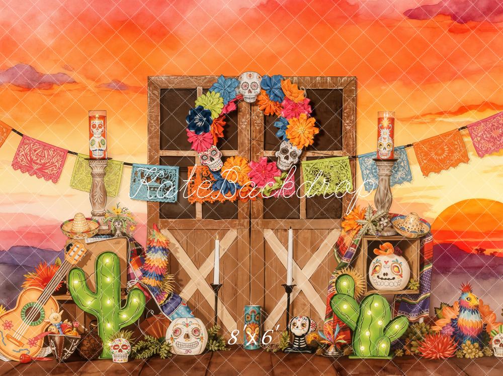 Kate Day Of The Dead Barn Door Papel Picado Cactus Sunset Backdrop Designed by Emetselch