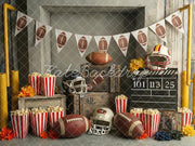 Kate Sports Football Helmets Popcorn Scoreboard Fall Printed Backdrop Designed by Chain Photography, Fleece (Printed) / 10x6.5ft