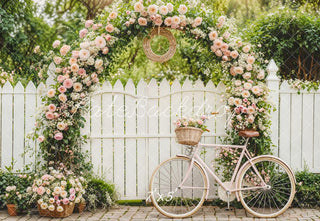 Kate Spring Flower Arch Bicycle Garden Printed Backdrop Designed by Emetselch