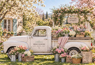 Kate Spring White Truck Flower Market Garden Printed Backdrop Designed by Emetselch