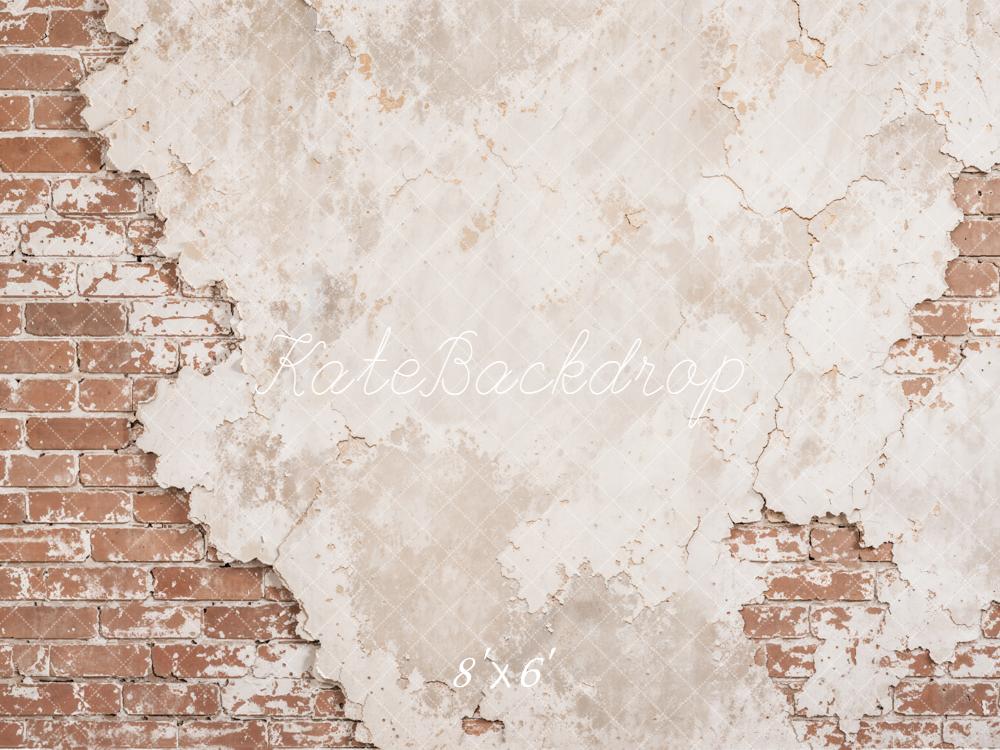 Kate Distressed Plaster Beige Brick Wall Printed Backdrop Designed by Kate Image