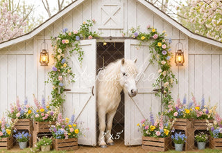 Kate Spring White Barn Horse Flower Arch Printed Backdrop Designed by Emetselch