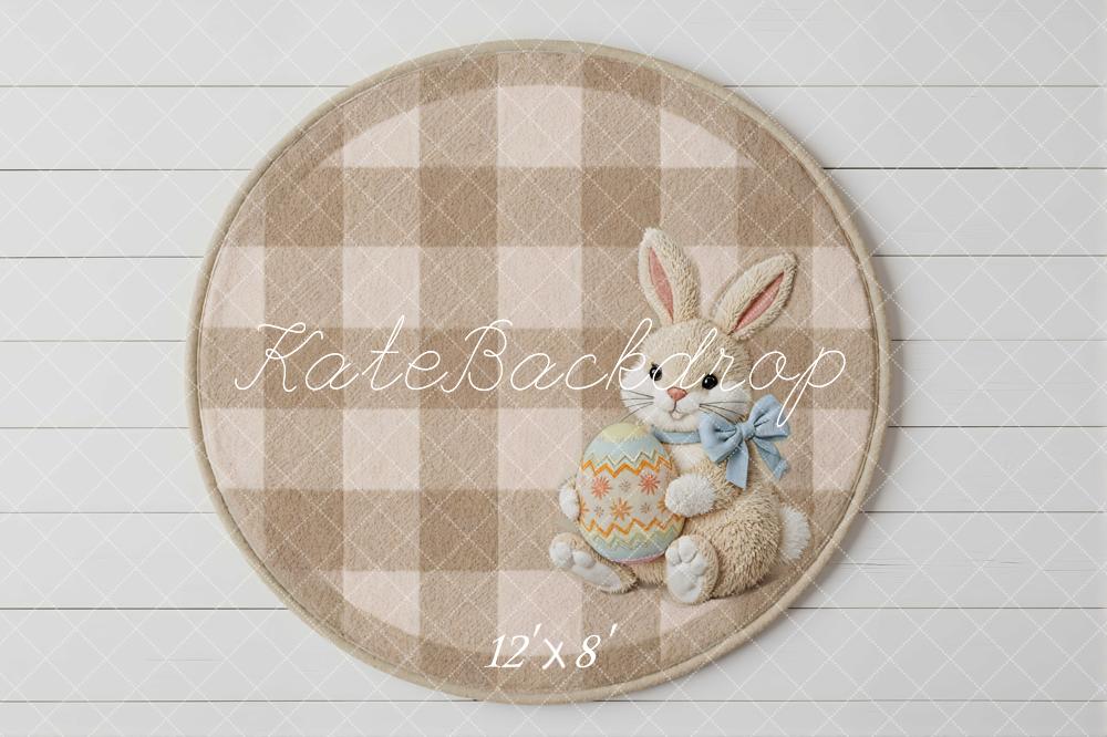 Kate Easter Bunny Plaid Egg Beige Floor Backdrop Designed by Mini MakeBelieve