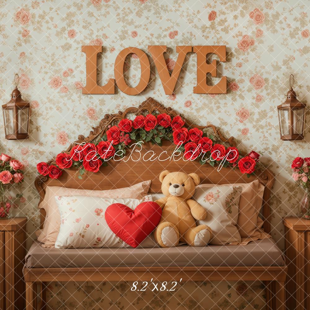 Kate Valentine's Day Floral Teddy Bear Bed Backdrop Designed by Emetselch