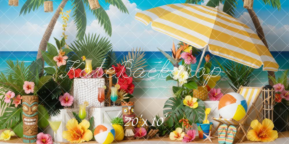 Kate Summer Beach Palm Trees Flowers Umbrella Backdrop Designed by Emetselch
