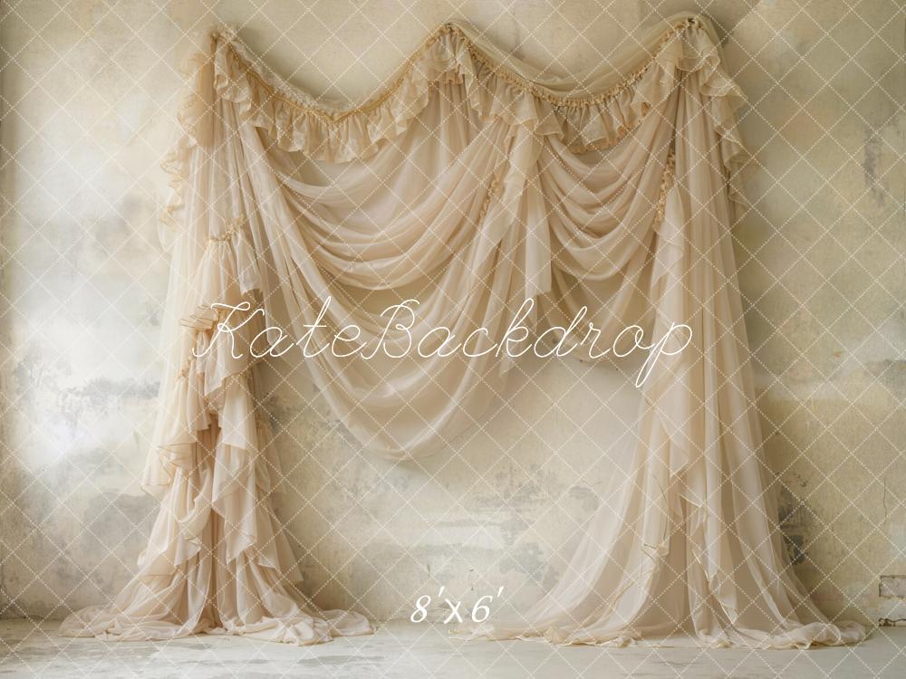 Kate Mother's Day Beige Draped Fabric Vintage Wall Printed Backdrop Designed by Emetselch