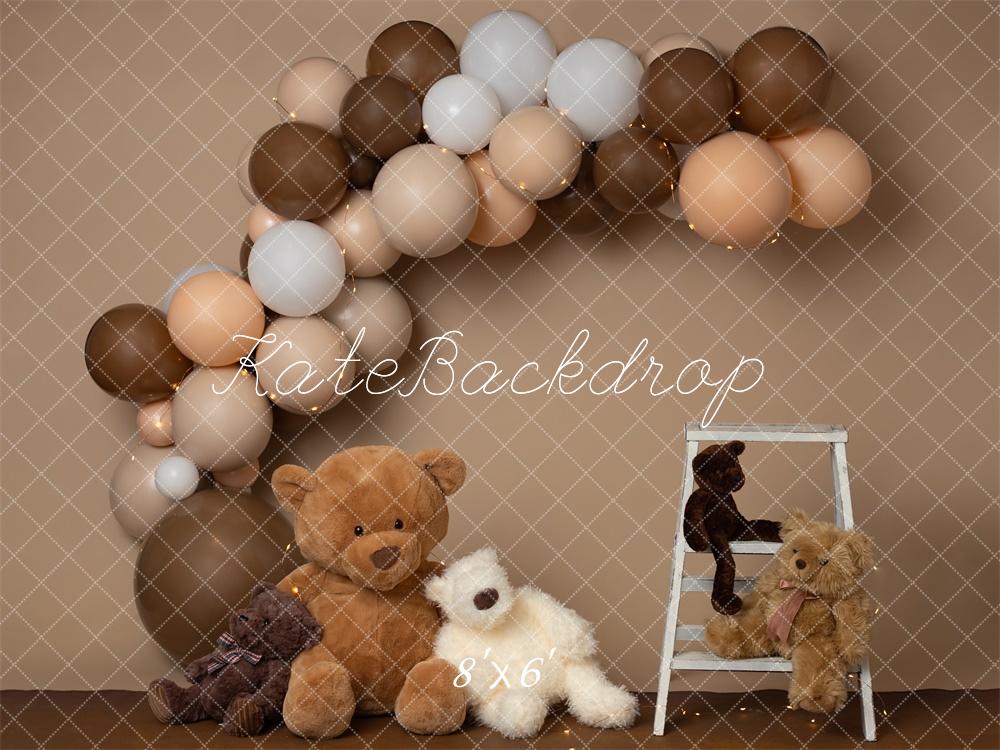 Kate Teddy Bear Cake Smash Balloon Arch Backdrop Designed by Erin Larkins