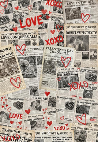 Kate Valentine's Day Newspaper Collage Love Hearts Printed Backdrop Designed by Chain Photography