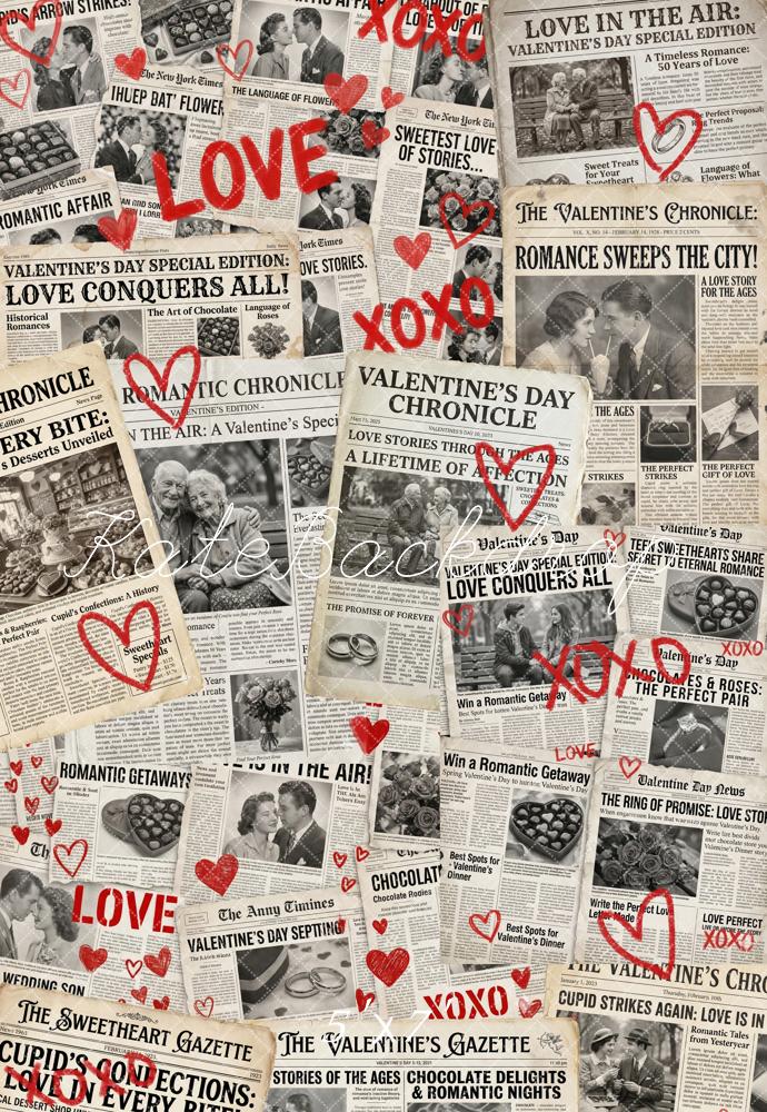 Kate Valentine's Day Newspaper Collage Love Hearts Backdrop Designed by Chain Photography