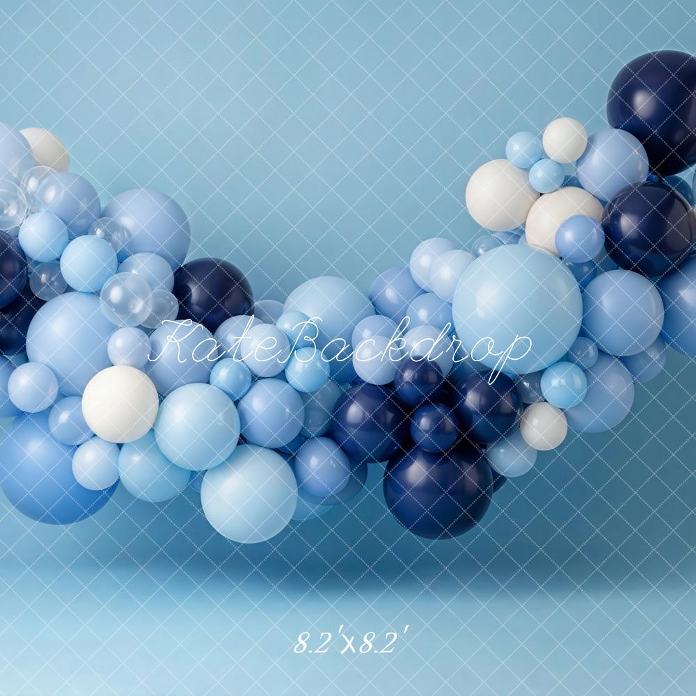 Kate Cake Smash Blue Balloon Garland Printed Backdrop Designed by Emetselch