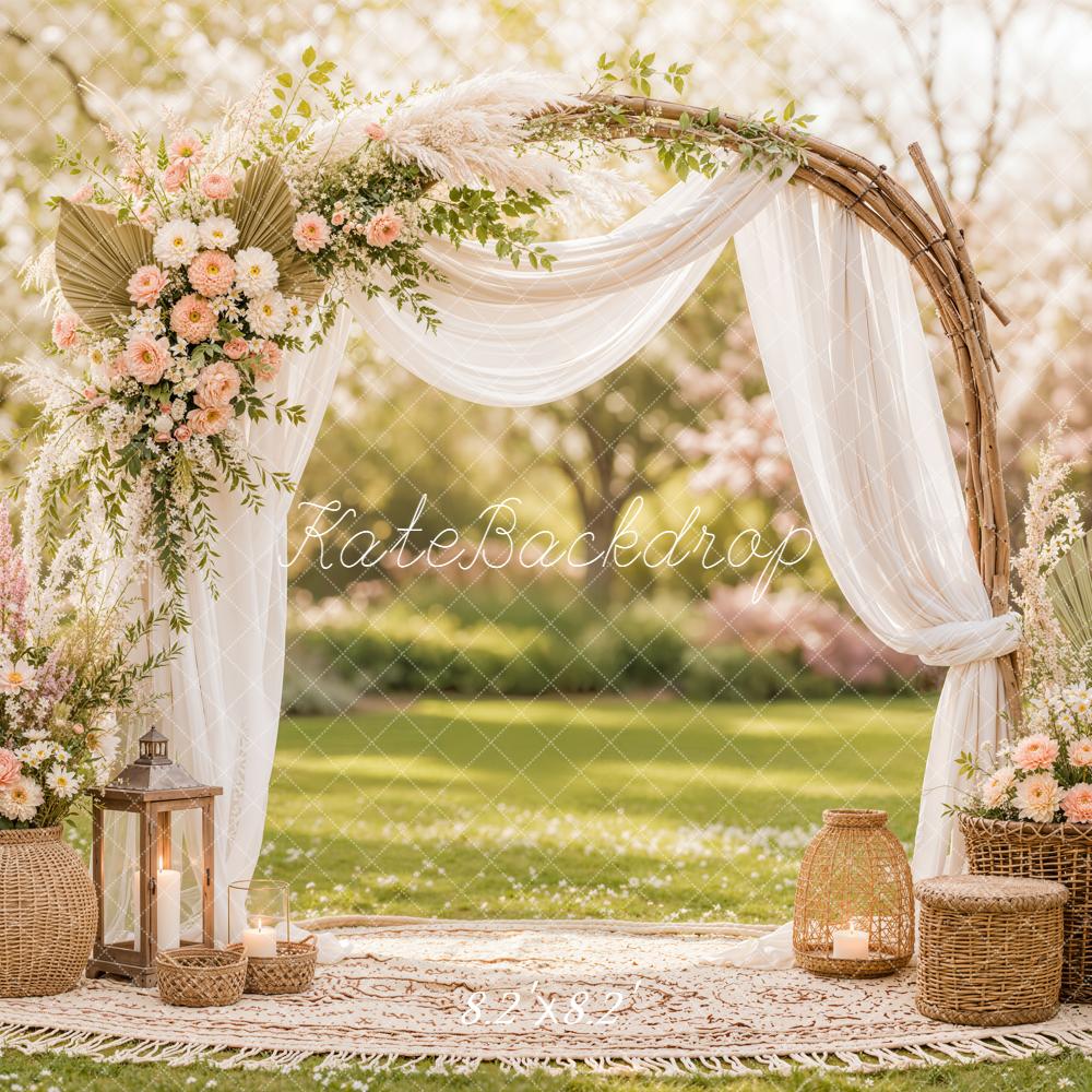 Kate Spring Boho Floral Arch Sheer Drapes Garden Printed Backdrop Designed by Emetselch