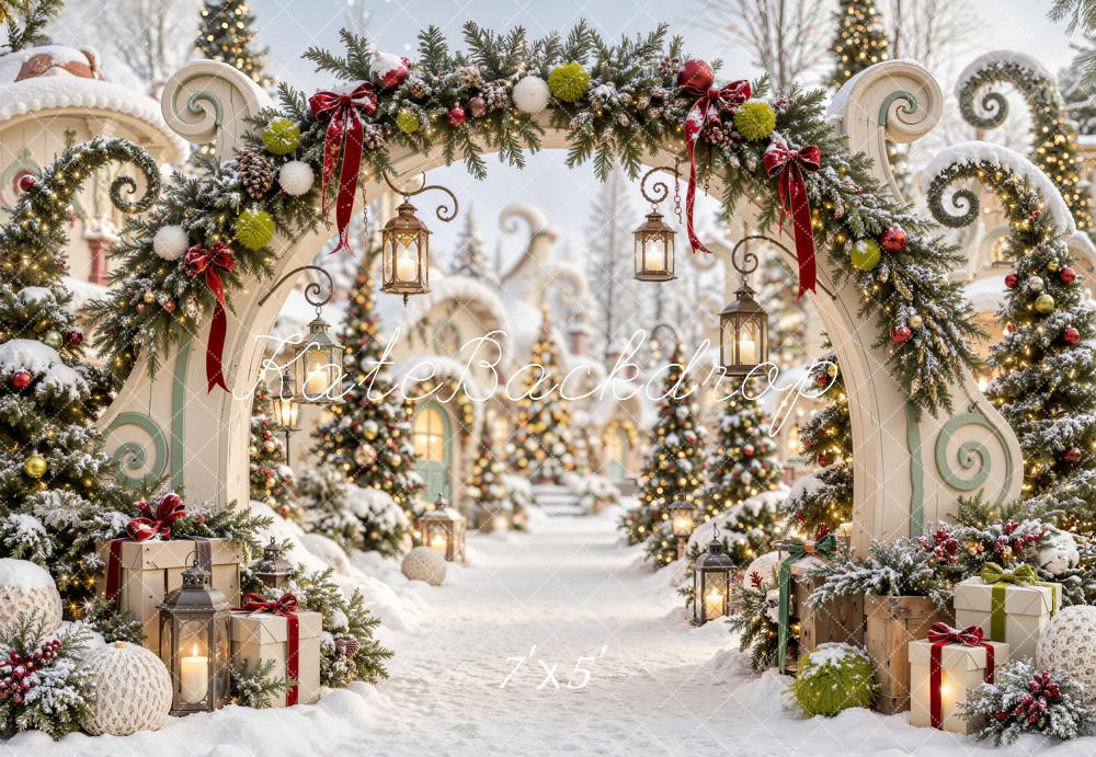Kate Christmas Snowy Whoville Village Archway Garland Printed Backdrop Designed by Emetselch