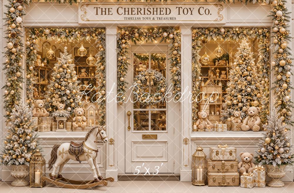 Kate Christmas Vintage Toy Shop Window Rocking Horse Printed Backdrop Designed by Emetselch