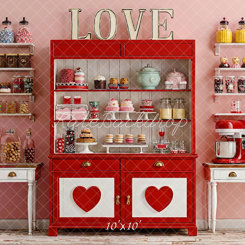 Kate Valentine's Day Red Cabinet Heart Candy Bar Shelves Backdrop Designed by Emetselch