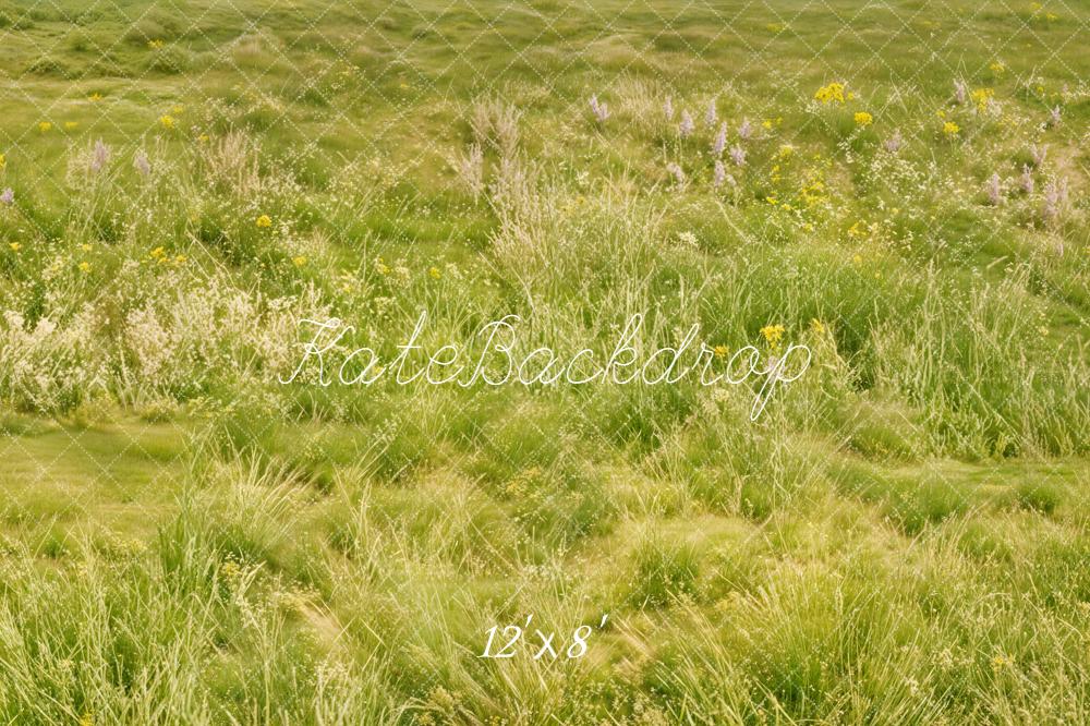 Kate Spring Light Green Meadow Grass Wildflowers Floor Backdrop Designed by Kate Image