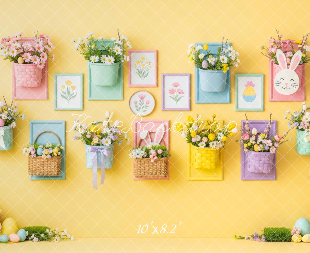 Kate Easter Bunny Pastel Basket Wall Yellow Printed Backdrop Designed by Patty Roberts
