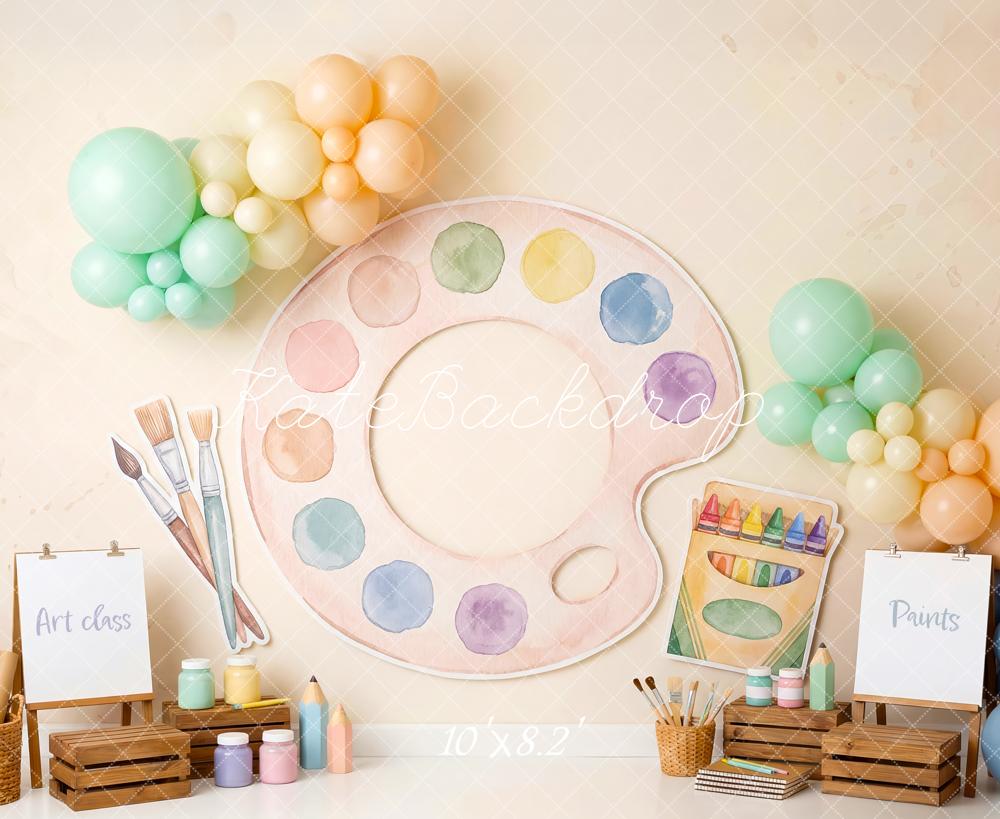 Kate School Art Class Palette Pastel Balloons Crayons Paint Brushes Printed Backdrop Designed by Patty Roberts