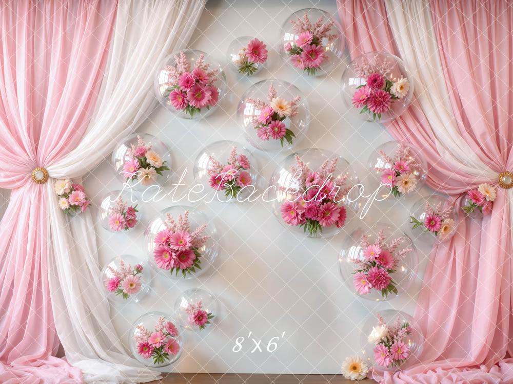 Kate Mother's Day Pink Drapes Flower Bubble Wall Printed Backdrop Designed by Mini MakeBelieve