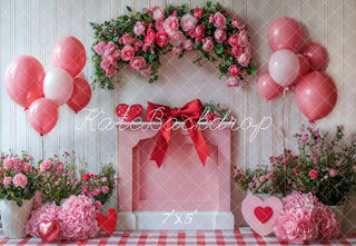 Kate Valentine's Day Roses Balloons Bow Printed Backdrop Designed by Emetselch