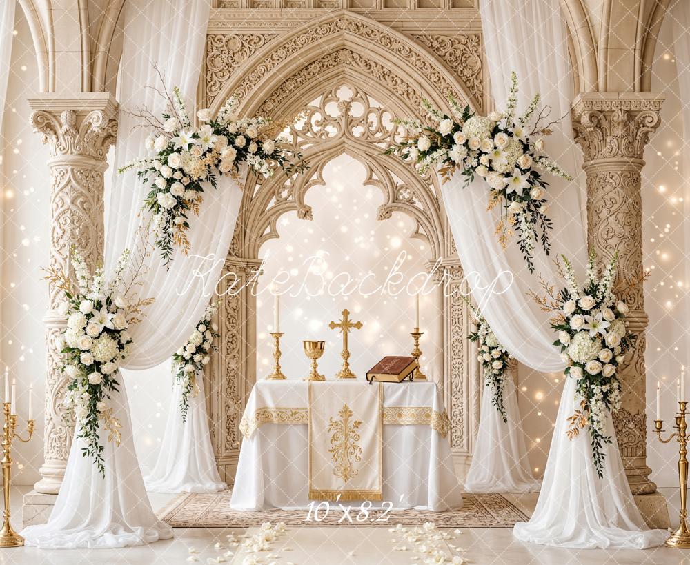 Kate Mother's Day Floral Arch Ornate Columns Altar Printed Backdrop Designed by Chain Photography