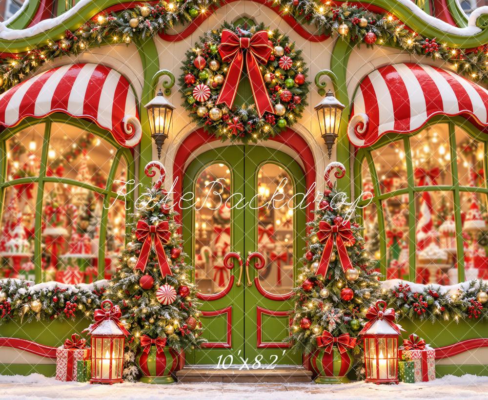 Kate Christmas Candy Cane Storefront Printed Backdrop Designed by Emetselch
