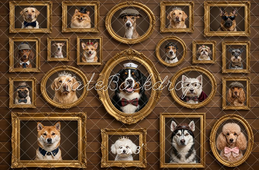 Kate Vintage Dog Portraits Frames Brown Wall Printed Backdrop Designed by Chain Photography