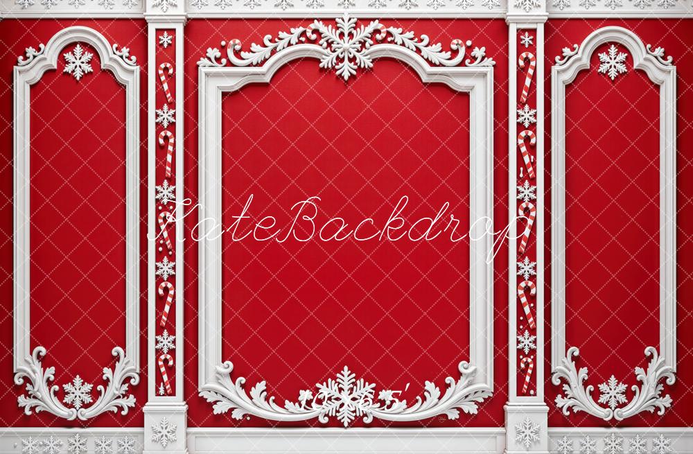 Kate Christmas Red Retro Ornate Frames Wall Printed Backdrop Designed by Mini MakeBelieve