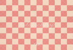 Kate Pink Cream Checkerboard Pattern Floor Printed Backdrop Designed by Emetselch