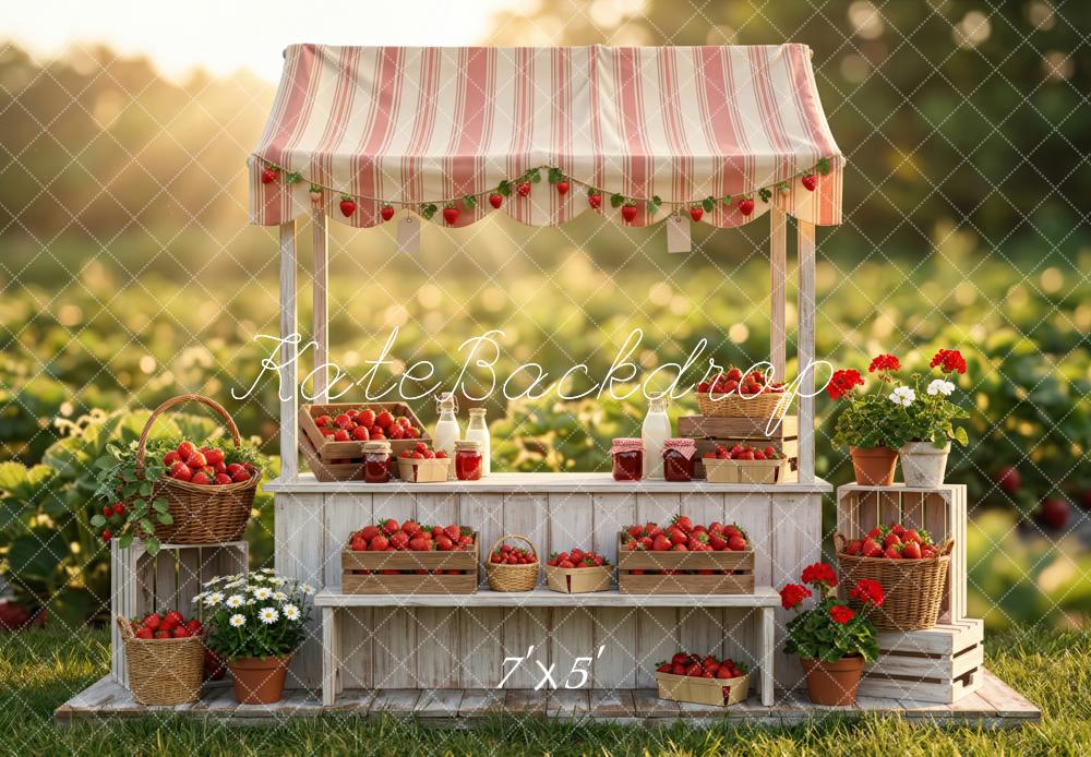 Kate Summer Strawberry Stand Crates Flowers Field Printed Backdrop Designed by Patty Roberts