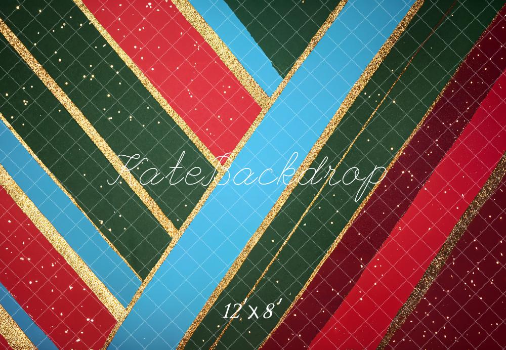 Kate Diagonal Stripes Red Green Blue Gold Glitter Backdrop Designed by Emetselch