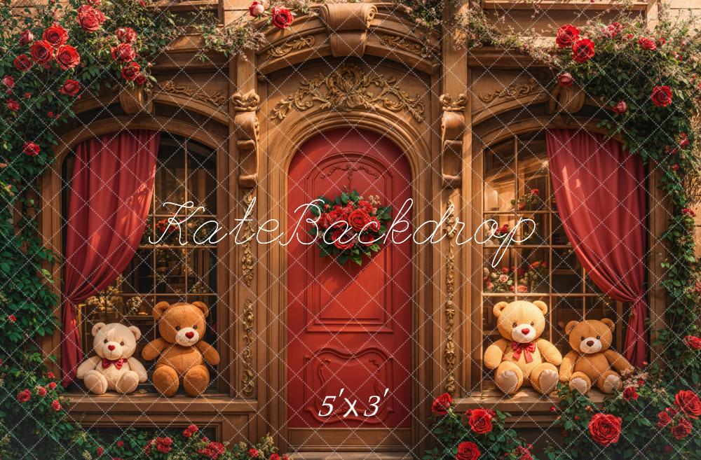 Kate Retro Arch Wooden Teddy Bear Roses Door Backdrop Designed by Emetselch